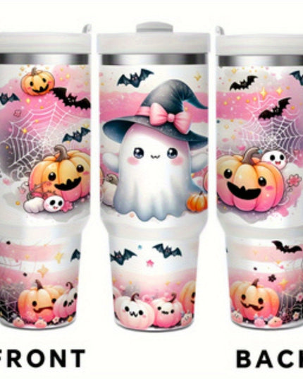 1pc 40 oz Stainless Steel Sports Water Bottle with Straw, Handle for Hot and Cold Drinks, Cute Ghost Scary Pumpkin Horror Season, 24 Hours Cold, 12 Hours Hot - Great Gift for Mom, Friends, Suitable for Home, Travel, Summer an