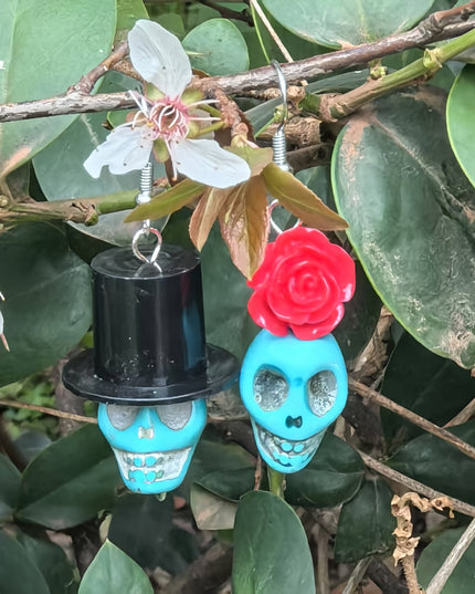 Gothic Skull Earrings Halloween Inspired Chic Gothic Skull & Rose Earrings | Resin Crafted with Iron Hooks, Perfect for Daily Wear & Vacation