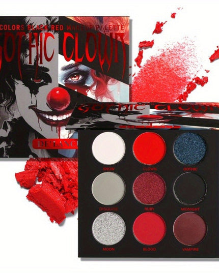 Gothic Black & Red 9-Color Eyeshadow Palette - Highly Pigmented Matte & Shimmer Shades, Long-Lasting & Blendable for Dark, Smoky, and Vampy Looks, Vegan & Ethically Made, Perfect for Gothic Clown Makeup, Dramatic Makeup | Bol