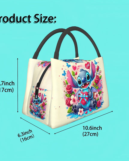 1pc Stitch Insulated Lunch Bag - Portable Reusable Refrigerated Tote with Vibrant Stitch & Floral Design, Hearts & Butterflies, Durable Fabric for Home, Office, Outdoor Use - Perfect Birthday & Holiday Gift for Teens, Friends