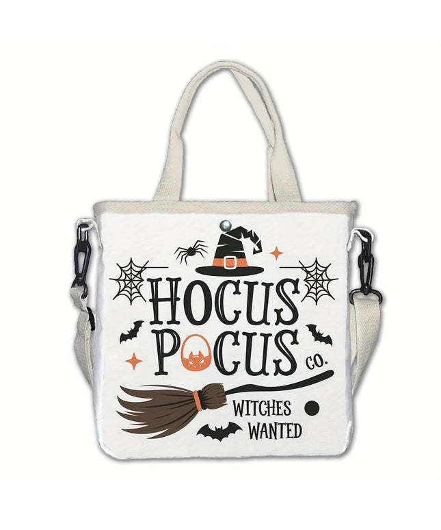 Halloween Tote Bag Halloween Witchcraft 1pc Women's Tote Bag | Adjustable & Removable Shoulder Strap, Large Capacity White Casual Handbag with Hocus Pocus Co. Witches Wanted Design for Shopping, Travel, Work - Perfect Gift