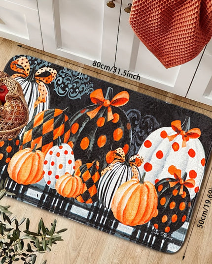 1/2/3pcs Thanksgiving Farmhouse Kitchen Mat Set, Fall Pumpkin Gift Design, Flannel Non-Slip Runner Rug For Kitchen Sink, Bedroom, Living Room, Entryway, Holiday Decor