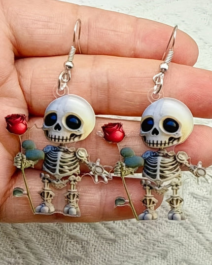 2pcs Cute Acrylic Earrings 2pcs Lightweight Acrylic Skull and Rose 2D Earrings | Durable and Charming | Perfect for Anniversary and Winter Gifts
