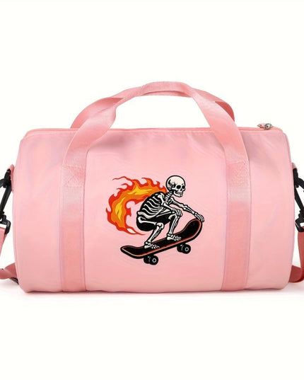 1pc Fashion Thorns Skull Pattern Casual Large Capacity Crossbody Bag, Avant-Garde Style Handbag with Adjustable Shoulder Straps, Foldable, Zipper and Polyester Lining, Suitable for Women's Single Shoulder Street Dance Bag, Da