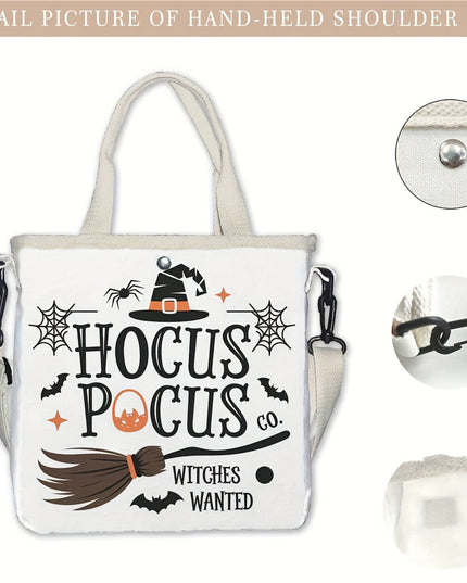 Halloween Tote Bag Halloween Witchcraft 1pc Women's Tote Bag | Adjustable & Removable Shoulder Strap, Large Capacity White Casual Handbag with Hocus Pocus Co. Witches Wanted Design for Shopping, Travel, Work - Perfect Gift