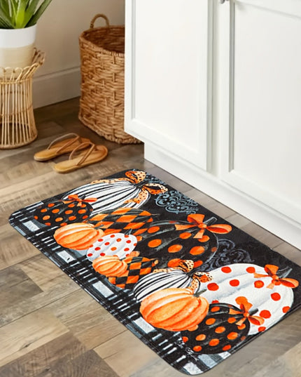 1/2/3pcs Thanksgiving Farmhouse Kitchen Mat Set, Fall Pumpkin Gift Design, Flannel Non-Slip Runner Rug For Kitchen Sink, Bedroom, Living Room, Entryway, Holiday Decor