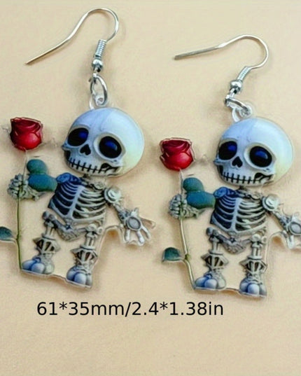 2pcs Cute Acrylic Earrings 2pcs Lightweight Acrylic Skull and Rose 2D Earrings | Durable and Charming | Perfect for Anniversary and Winter Gifts