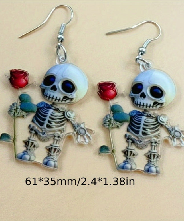 2pcs Cute Acrylic Earrings 2pcs Lightweight Acrylic Skull and Rose 2D Earrings | Durable and Charming | Perfect for Anniversary and Winter Gifts