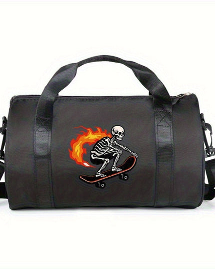 1pc Fashion Thorns Skull Pattern Casual Large Capacity Crossbody Bag, Avant-Garde Style Handbag with Adjustable Shoulder Straps, Foldable, Zipper and Polyester Lining, Suitable for Women's Single Shoulder Street Dance Bag, Da