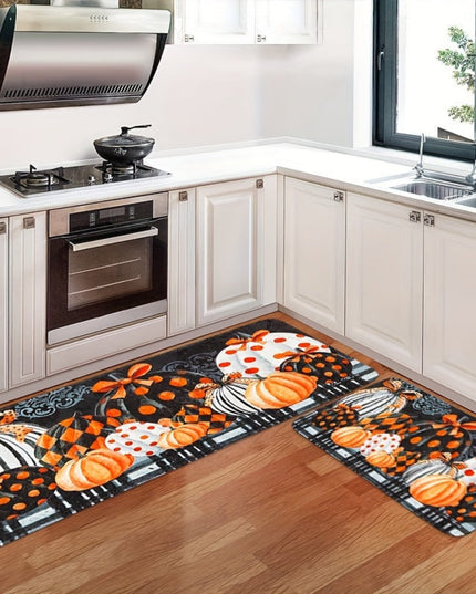 1/2/3pcs Thanksgiving Farmhouse Kitchen Mat Set, Fall Pumpkin Gift Design, Flannel Non-Slip Runner Rug For Kitchen Sink, Bedroom, Living Room, Entryway, Holiday Decor