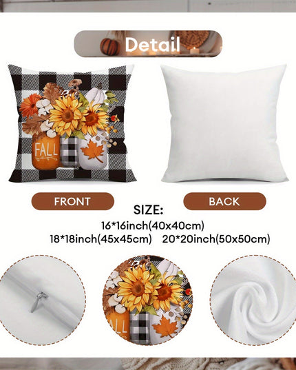 Hello Pumpkin White Polka Dot Sunflower Glass Jar Bow Autumn Pillowcase 4pcs Suitable for Living Room Chair Sofa Thanksgiving Decoration