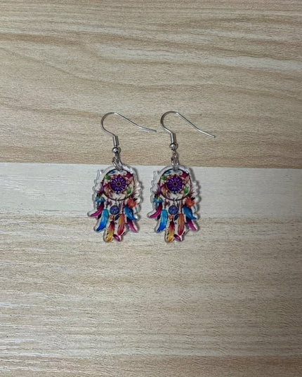 Vibrant Feather Earrings Vibrant 2D Bohemian Feather Acrylic Pendant Earrings for Women, 2D Flat, Lightweight Durable - Perfect Gift for Halloween Christmas Valentine's Mother's Day Birthdays & Daily Wear