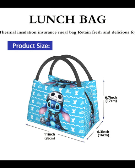 Disney Stitch Reusable Insulated Lunch Bag - Leak-Proof, Hand Washable, 11x6.3x6.7 Inch Rectangle Cooler Bag with Cute Cartoon Design for Work, Picnic, Beach & Camping - Durable Polyester, Leakproof Insulation