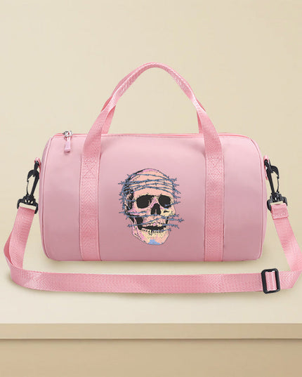 1pc Fashion Thorns Skull Pattern Casual Large Capacity Crossbody Bag, Avant-Garde Style Handbag with Adjustable Shoulder Straps, Foldable, Zipper and Polyester Lining, Suitable for Women's Single Shoulder Street Dance Bag, Da