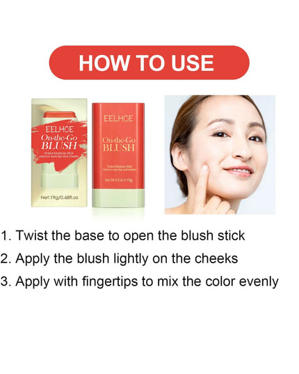 EELHOE Blush Stick Tinted Moisturize Waterproof Makeup Rouge Cream Tube Brightening Tone Easy Color Eye Cheek Lips Blusher Stick