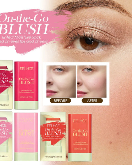 EELHOE Blush Stick Tinted Moisturize Waterproof Makeup Rouge Cream Tube Brightening Tone Easy Color Eye Cheek Lips Blusher Stick
