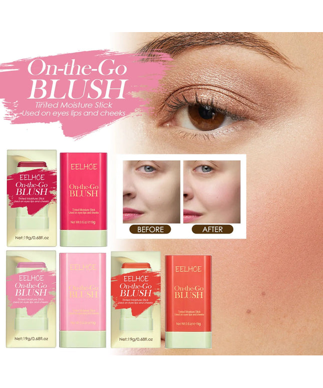 EELHOE Blush Stick Tinted Moisturize Waterproof Makeup Rouge Cream Tube Brightening Tone Easy Color Eye Cheek Lips Blusher Stick
