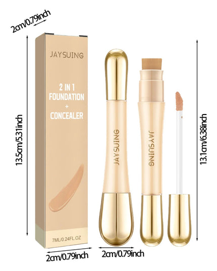 Jaysuing 7ml 2in1 Concealer Foundation Makeup Pen Dark Circle Cover Blemish Long-Lasting Concealing Face Brightening Contouring