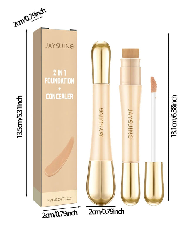 Jaysuing 7ml 2in1 Concealer Foundation Makeup Pen Dark Circle Cover Blemish Long-Lasting Concealing Face Brightening Contouring