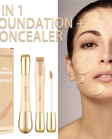 Jaysuing 7ml 2in1 Concealer Foundation Makeup Pen Dark Circle Cover Blemish Long-Lasting Concealing Face Brightening Contouring
