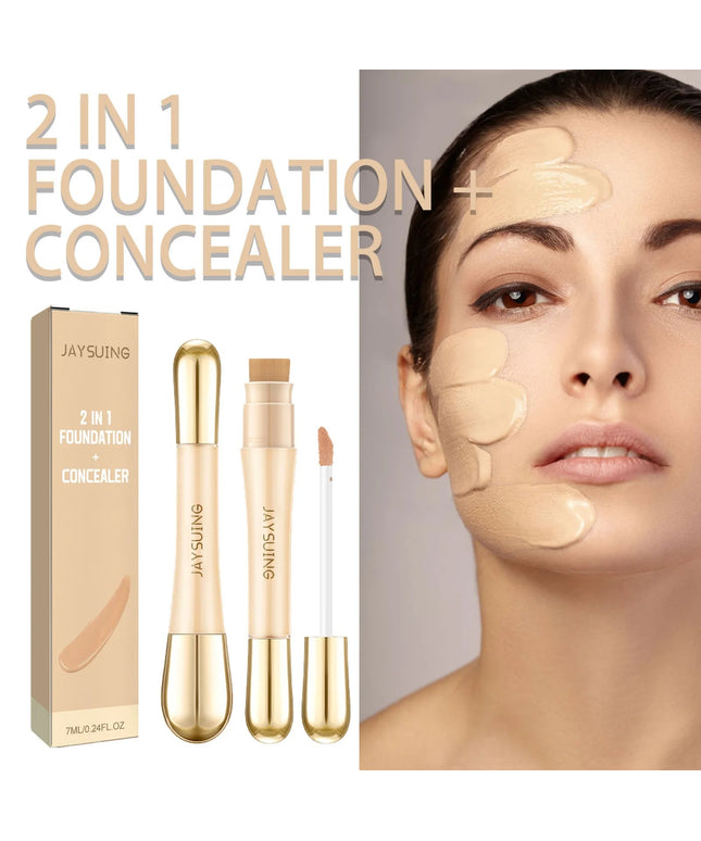 Jaysuing 7ml 2in1 Concealer Foundation Makeup Pen Dark Circle Cover Blemish Long-Lasting Concealing Face Brightening Contouring