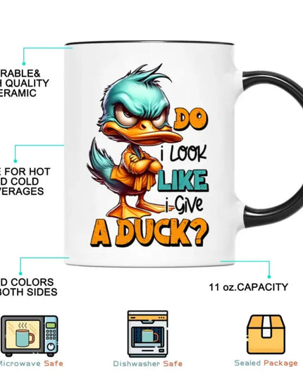 2 pcs 3A grade 11 oz  Funny Duck Mug,  Ceramic Coffee Mug DO I LOOK LIKE I GIVE A DUCK Gift for Birthday Christmas Holiday