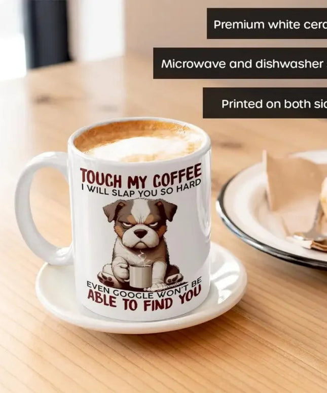 1pc 3A grade 11oz ceramic White Ceramic Coffee Mug With Dog Pattern,Suitable For Daily Drinking Christmas Thanksgiving Halloween