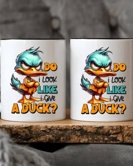 2 pcs 3A grade 11 oz  Funny Duck Mug,  Ceramic Coffee Mug DO I LOOK LIKE I GIVE A DUCK Gift for Birthday Christmas Holiday