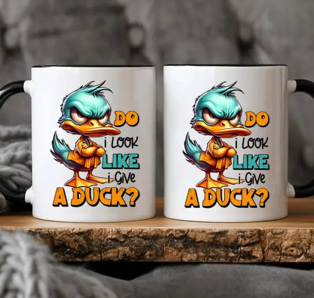 2 pcs 3A grade 11 oz  Funny Duck Mug,  Ceramic Coffee Mug DO I LOOK LIKE I GIVE A DUCK Gift for Birthday Christmas Holiday