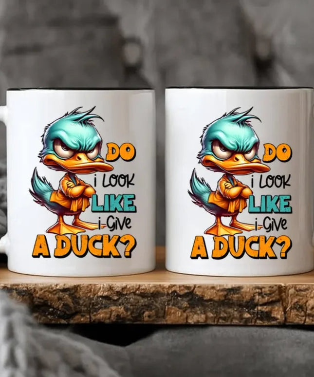 2 pcs 3A grade 11 oz  Funny Duck Mug,  Ceramic Coffee Mug DO I LOOK LIKE I GIVE A DUCK Gift for Birthday Christmas Holiday