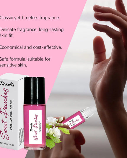 Roxelis 30ml Pheromone Perfume Roller Ball Long Lasting Peach Fragrance Oil Armpit Odor Remover Dating Scent Charming Perfume