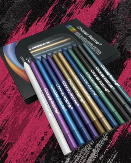 12 Colors Set Glitter & Shimmer Eyeliner Stick Pack - Long-Wearing Blue Tone Eyeliner Pencil with Smooth Application - Versatile