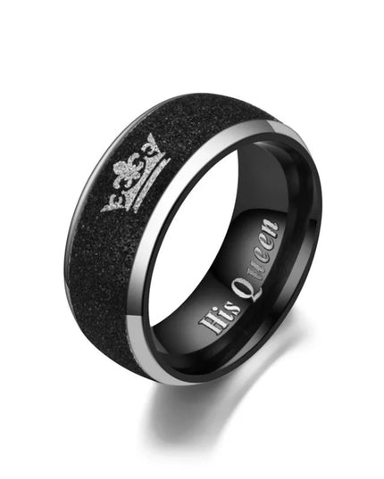 Her King and His Queen Letter Couple Rings For Women Men Crown Black 8MM Stainless Steel Matte Ring Lovers Wedding Jewelry
