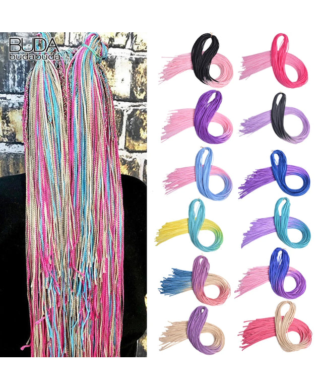 Budabuda Synthetic Zizi Braiding Thin Box Braids Crochet Hair Extensions Ombre Colorful Box Zizi Crochet Braiding Hair For Women