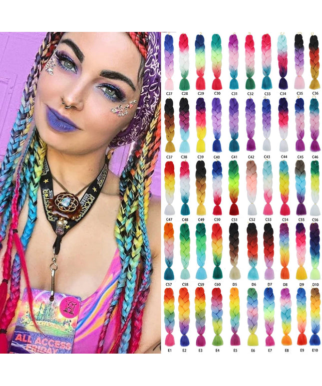 Jumbo Braid Hair Expression For Crochet Box Braids Synthetic Hair Extension Pre Stretched Yaki Ombre Colored 24inch 100g