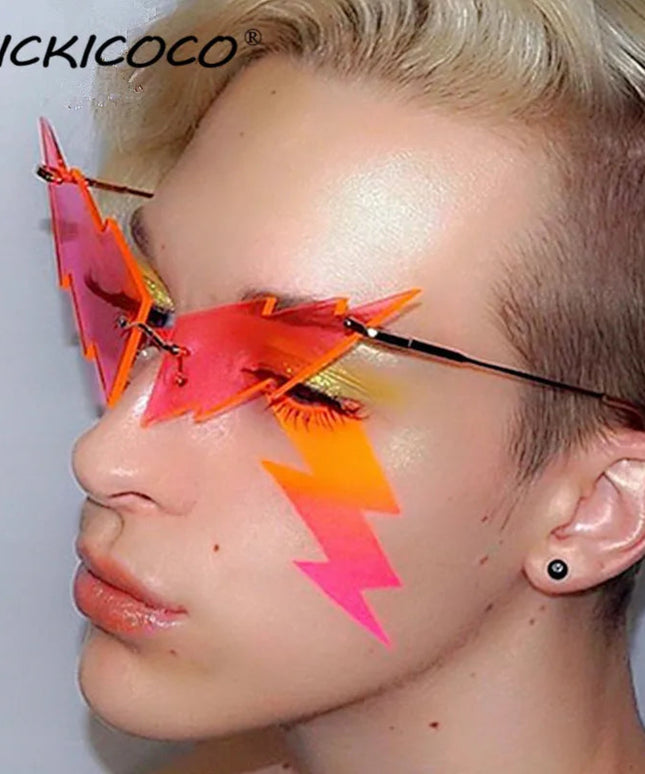 Luxury Fashion Lightning Flame Sunglasses Women Rimless Wave Sun Glasses Metal Shades Vintage Steampunk Sunglasses Women UV400