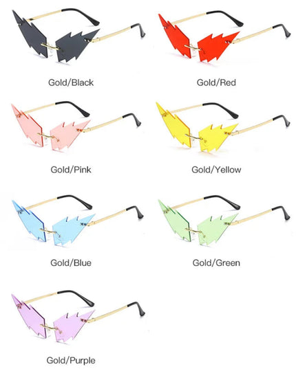 Luxury Fashion Lightning Flame Sunglasses Women Rimless Wave Sun Glasses Metal Shades Vintage Steampunk Sunglasses Women UV400