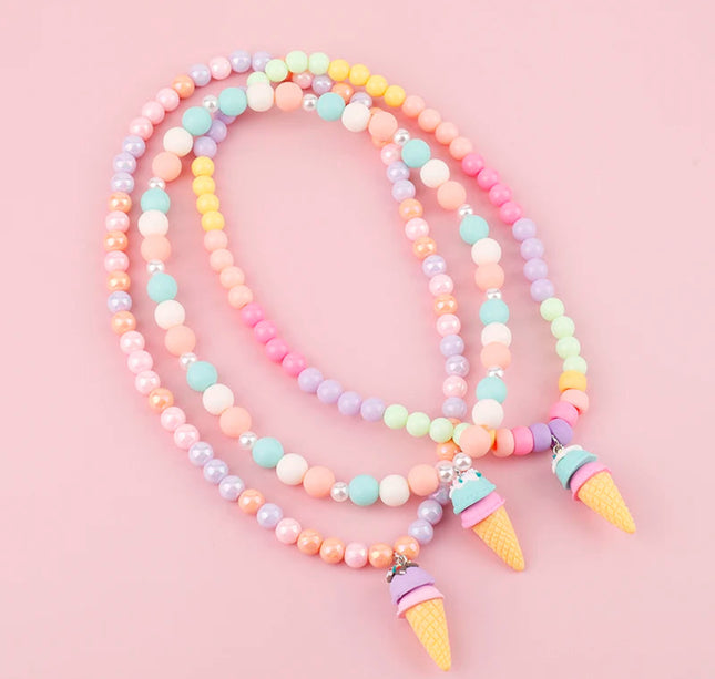 Makersland Kids Necklaces for Girls Ice Cream Pendant Beaded Resin Necklace Candy Color Cartoon Cute Jewelry Christmas Presents