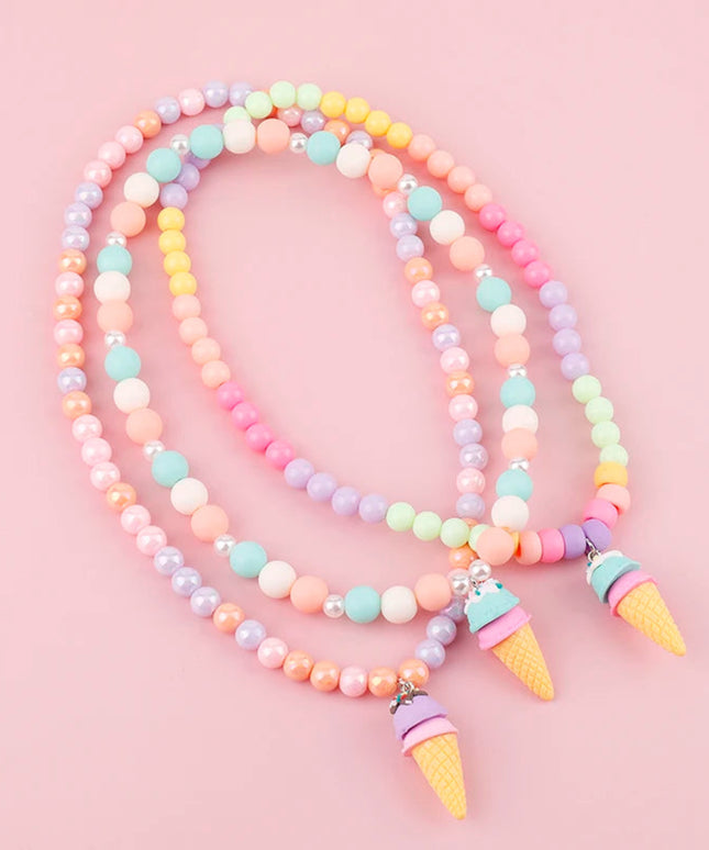 Makersland Kids Necklaces for Girls Ice Cream Pendant Beaded Resin Necklace Candy Color Cartoon Cute Jewelry Christmas Presents