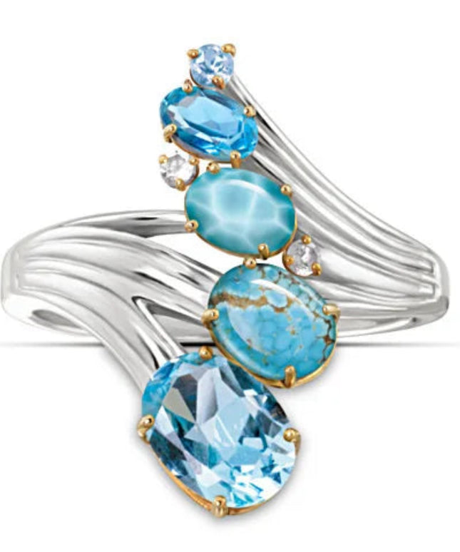 Classic Female Turquoise Oval Rings Charm Silver Color Engagement Ring Vintage Aqua Blue Zircon Stone Wedding Jewelry For Women