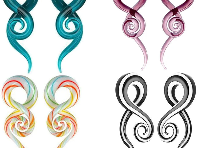 One Pair Pyrex Glass Ear Spiral Taper Gauge Ear Plug Stretching Expander Piercing Glass Gauge Body Jewelry Piercing
