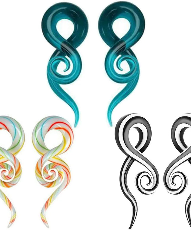 One Pair Pyrex Glass Ear Spiral Taper Gauge Ear Plug Stretching Expander Piercing Glass Gauge Body Jewelry Piercing