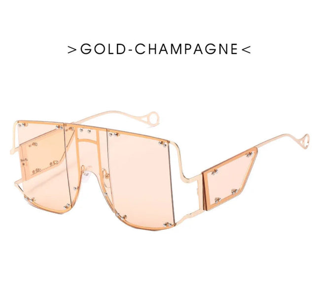 Fashion Square Goggle Sunglasses Women Oversized Metal Frame Vintage Glasses Men Shades Punk Glasses Luxury Brand Rivet Eyewear