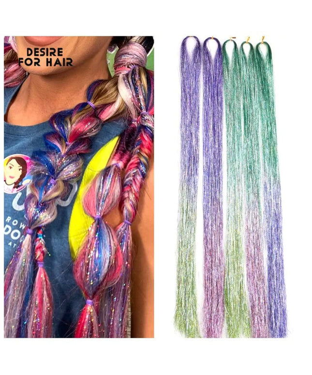 Desire For Hair Double Ends Hair Tinsel Glitter Bling Bling Sparkling Synthetic Braiding Hair Extensions 120cm for Celebration