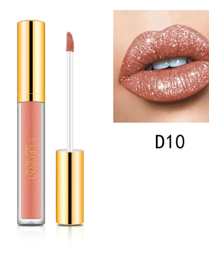 10 Colors Sexy Glitter Diamond Lip Gloss Shimmer Long Lasting Lip Makeup Waterproof Metallic Pearl Color Velvet Makeup for Women