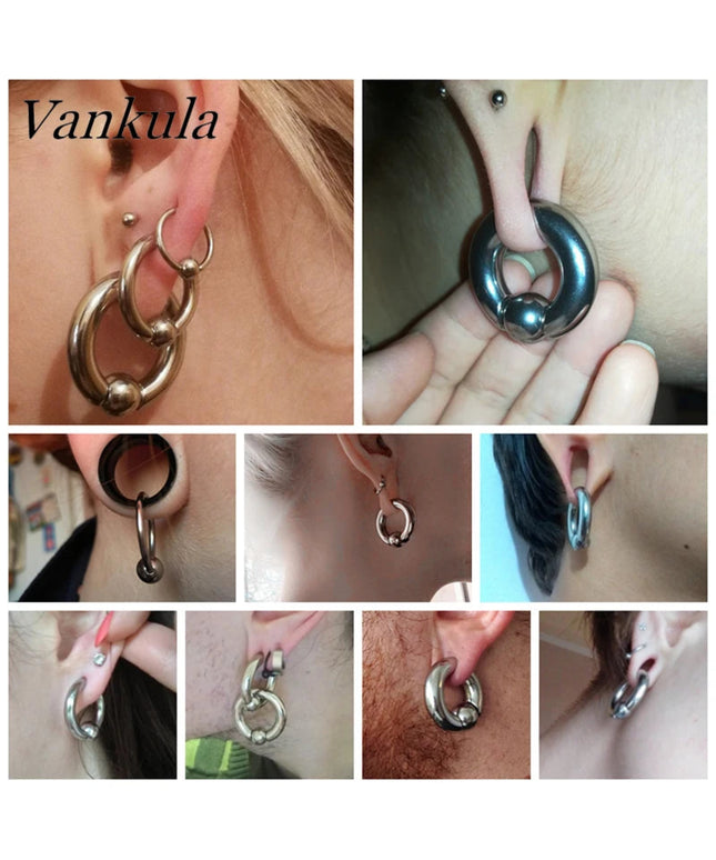 Vankula 2pcs Ear Plug Tunnels 316L Stainless Steel Piercing Captive Hoop Ear Gauges Weights for Flesh Piercing  Body Jewelry