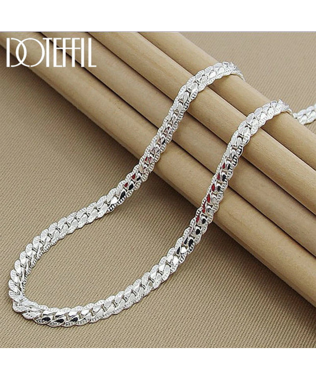 DOTEFFIL 925 Sterling Silver 6mm Side Chain 16/18/20/22/24 Inch Necklace For Woman Men Fashion Wedding Engagement Jewelry Gift