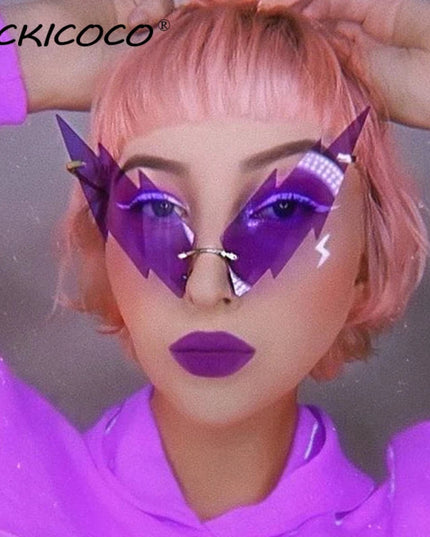 Luxury Fashion Lightning Flame Sunglasses Women Rimless Wave Sun Glasses Metal Shades Vintage Steampunk Sunglasses Women UV400