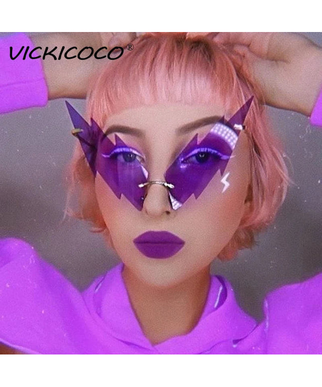 Luxury Fashion Lightning Flame Sunglasses Women Rimless Wave Sun Glasses Metal Shades Vintage Steampunk Sunglasses Women UV400