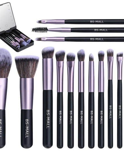 Tiktok Hot Sale Cross-Border New Products 14 Makeup Brushes Suit Rechargeable Luminous Mirror Short Portable Makeup Brush
